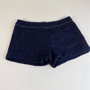 Monteau Womens Tweed Shorts Navy Blue Size M Mid Rise Pockets Lined Pockets